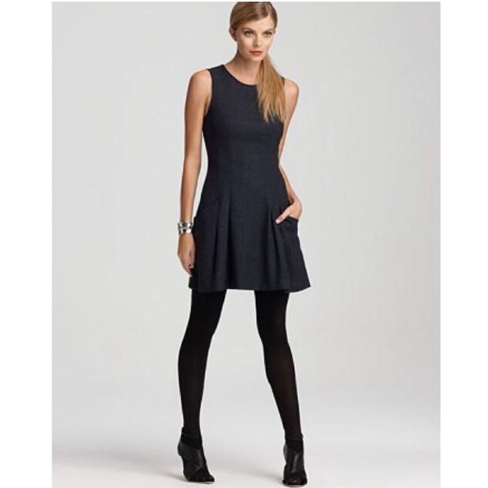 Theory Lemia Fern Black Low Picket Wool Blend Sleeveless Dress sz 8